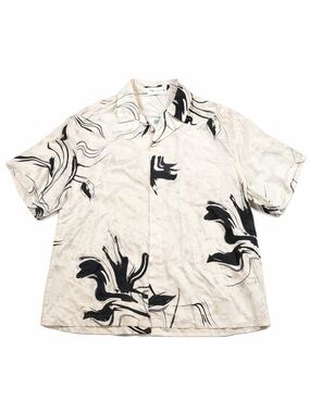 Zara Men's Cream Short-Sleeve Print Shirt with Black Floral L button down NWoT